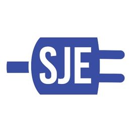 Blue plug-shaped logo with "SJE" written in white.