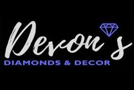 "Devon's Diamonds & Decor logo with a stylized diamond above the text on a black background."
