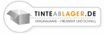 Logo von Tinteablager.de mit grauem Paket und Text „Originaltinte – preiswert und schnell“.