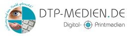 Logo von DTP-MEDIEN.DE mit Auge, Handschlag, Tastatur und Slogan: "Werbung auf den Punkt gebracht!".
