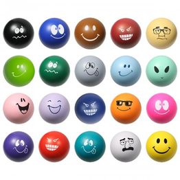 Rows of colorful balls each featuring a unique facial expression on a white background.