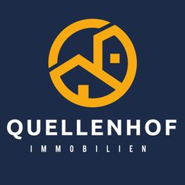 Logo von Quellenhof Immobilien, gelbes Symbol auf dunkelblauem Hintergrund.