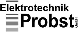 Logo mit Text "Elektrotechnik Probst GmbH", daneben horizontale, graue Balken.