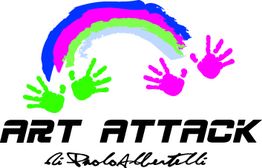 Logo di Art Attack con mani colorate e arcobaleno.