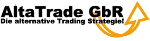 Logo von AltaTrade GbR mit Slogan: "Die alternative Trading Strategie" und einem gelben Pfeil.