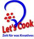 Logo mit Text "Let's Cook. Zeit für was Kreatives" in Blau und Rot, mit stilisiertem Kochhut.