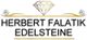 „Herbert Falatik Edelsteine“ mit Diamanten und goldenen Linien verziert.