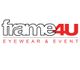 Logo mit Text "frame4U EYEWEAR & EVENT" in Schwarz und Rot.