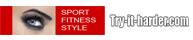 Auge und Text: "SPORT FITNESS STYLE". Website-Name: "Try-it-harder.com".