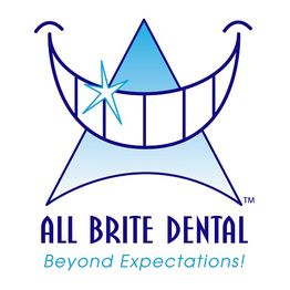 Logo of All Brite Dental featuring a smiling face with a sparkle and the text "Beyond Expectations!"