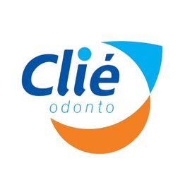 Logo da Clié Odonto com formas coloridas em azul e laranja.