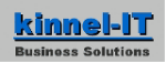 Logo von kinnel-IT, Business Solutions, in blauer Schrift auf grauem Hintergrund.