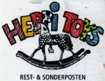 Buntes Heri Toys-Logo mit Schaukelpferd. Text darunter: REST- & SONDERPOSTEN.