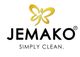 Schmetterlingslogo mit Text "JEMAKO" und Slogan "Simply Clean".