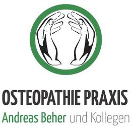 Logo der Osteopathie Praxis mit zwei Händen und dem Namen Andreas Beher und Kollegen.