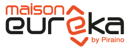 Logo de "Maison Eureka by Piraino" en lettres noires et oranges.