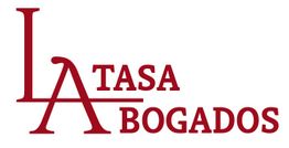 Logo rojo: "La Tasa Abogados" en letras grandes con diseño estilizado.
