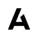 Schwarzes stilisiertes "A" auf weißem Hintergrund.