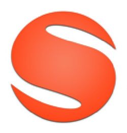 Rotes, stilisiertes "S" in einem Kreis auf weißem Hintergrund.