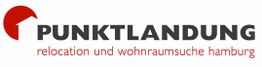 Logo von "Punktlandung": relocation und wohnraumsuche hamburg, rotes Haus-Symbol.