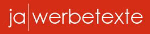 Rotes Logo mit weißem Text "ja werbetexte".