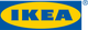 Logo van IKEA met blauwe tekst op een gele ovaal en blauwe achtergrond.