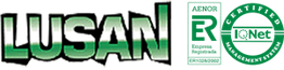 Logotipo de LUSAN con fondo blanco y detalles en verde.