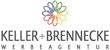 Logo von Keller+Brennecke Werbeagentur mit bunter Blume oberhalb des Textes.