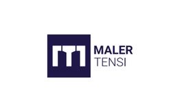 Logo mit stilisiertem "M" und dem Text "Maler Tensi" in dunkelblauer Farbe.