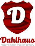 Logo mit rotem Wappen, großem "D" und Text: "Dahlhaus - massive möbel - made in germany".