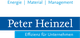 Logo mit Text: "Energie, Material, Management", "Peter Heinzel", "Effizienz für Unternehmen".