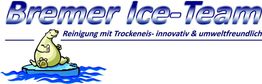Logo des Bremer Ice-Teams mit Eisbär auf Eisscholle, Text: "Reinigung mit Trockeneis".