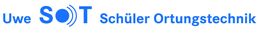 Text: "Uwe Schüler Ortungstechnik" in blauer Schrift mit Wellenmuster bei "SOT".