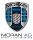 Logo von Moran AG, Strahl- & Lackierzentrum; silber-blaues Wappen mit Schriftzug.