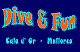 Blaues Logo mit Text "Dive & Fun Cala d'Or - Mallorca" in orange und gelb.