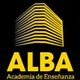 Logotipo amarillo de ALBA Academia de Enseñanza sobre fondo negro.