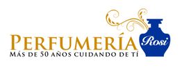 Logotipo de Perfumería Rosi con una botella azul y texto "Más de 50 años cuidando de ti".