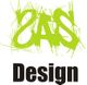 Grüner Schriftzug "SAS" mit schwarzen Klecksen, darunter das Wort "Design" in Schwarz.
