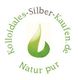 Logo mit grünem Blatt und Kreistext: "Kolloidales-Silber-Kaufen.de, Natur pur".