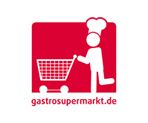 Zeichnung: Figur mit Kochmütze schiebt Einkaufswagen, Text "gastrosupermarkt.de".