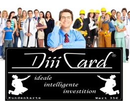 Eine diverse Gruppe von Berufstätigen hinter einem Mann in Anzug. Werbung für eine Kundenkarte.