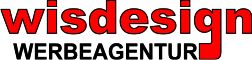 Logo der Werbeagentur "wisdesign" mit rotem Schriftzug und schwarzem Untertitel.