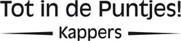 "Tot in de Puntjes! Kappers" logo met tekst en decoratieve strepen erboven en eronder.
