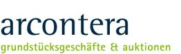 Logo mit blauem "arcontera" und grünem Text "grundstücksgeschäfte & auktionen".