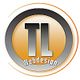 Logo mit schwarzem Kreis und orangefarbenem Hintergrund zeigt "TL Webdesign" in silberner Schrift.