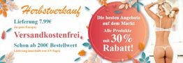 Herbstverkauf: Versandkostenfrei ab 200€; 30% Rabatt; Frau in Unterwäsche, Blätterdekor.