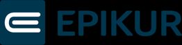 Logo mit stilisiertem E und Schriftzug "EPIKUR" in Blau auf schwarzem Hintergrund.