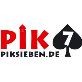Pik Symbol mit der Zahl 7 und Text "PIK" und "PIKSIEBEN.DE" in Rot und Schwarz.