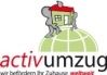 Logo von Activumzug mit einem Elefanten, der ein Haus auf einer grünen Kugel balanciert.