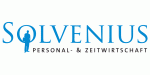 Logo: Solvenius Personal- & Zeitwirtschaft in blauer Schrift. Silhouette eines Mannes im "O".